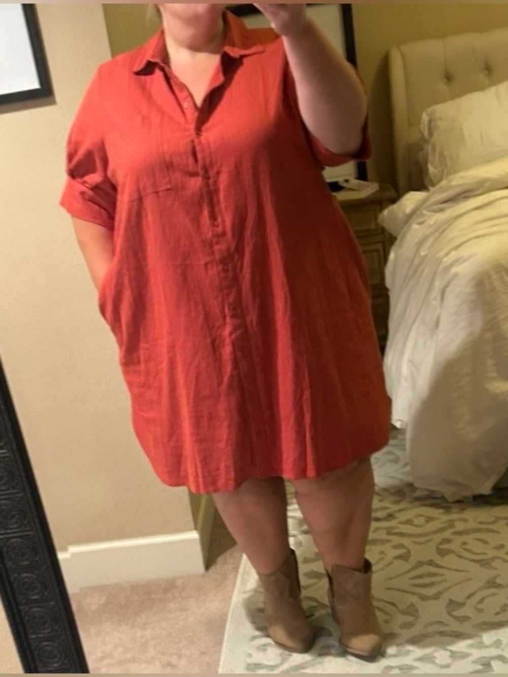 Rust Button-Up Shirt Dress